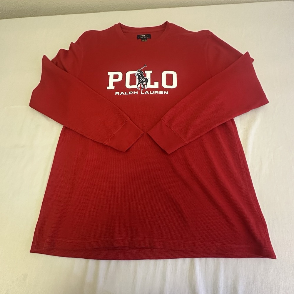 Polo Ralph Lauren Men's XL Red Waffle Knit Long Sleeve Thermal Shirt "BIG Logo"